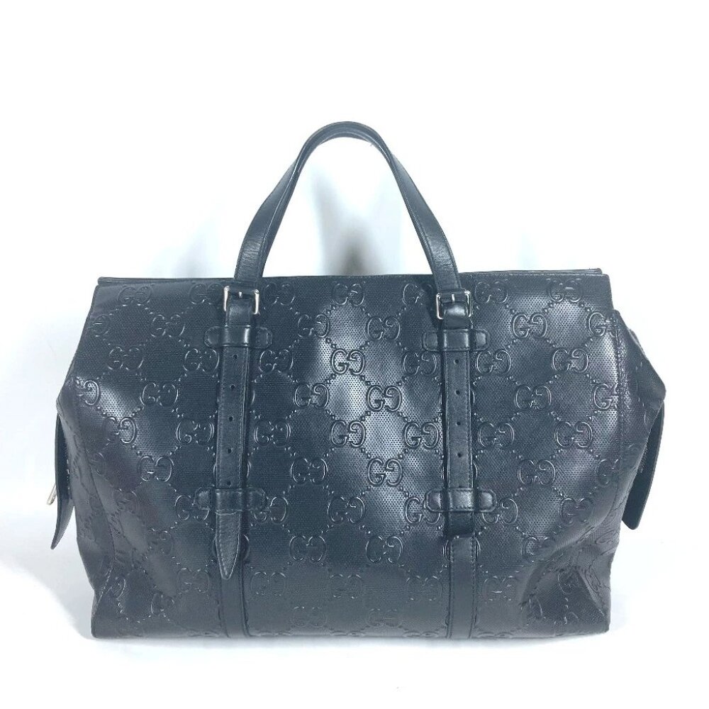 GUCCI 625772 Shoulder Bag Duffle Bag GG emboss Tote Bag Leather Black